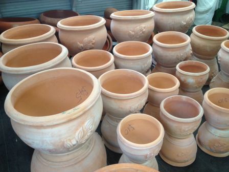 plant pots on display at garden centre